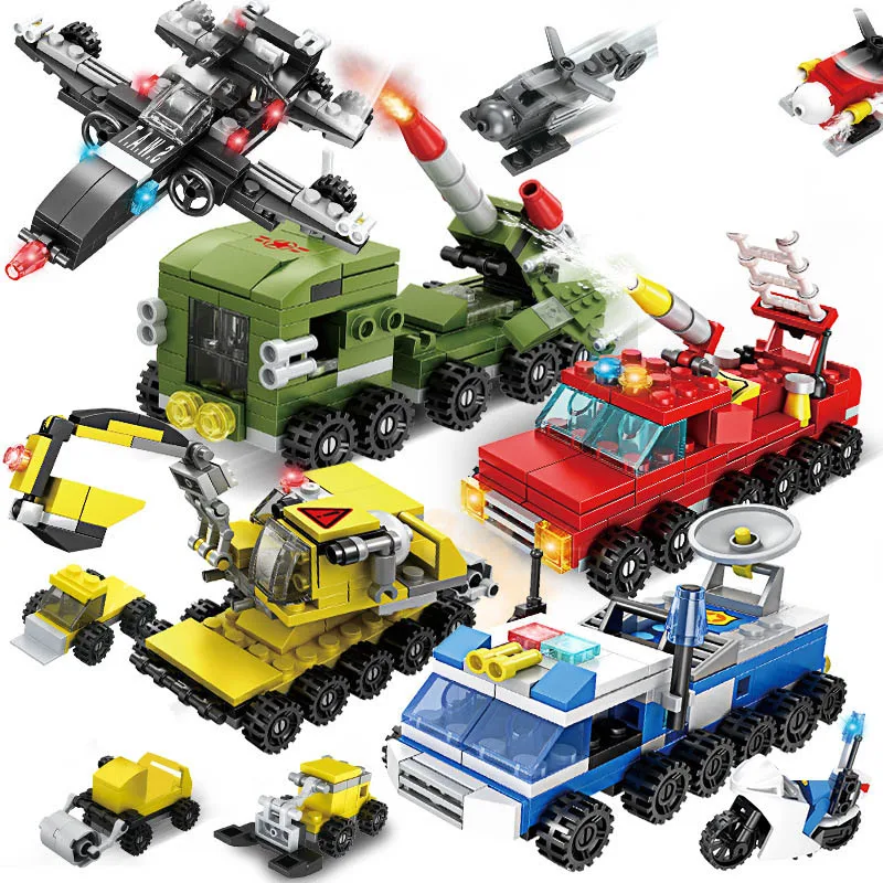 

City Series Building Block Fire Fighting 6in1 Trucks Car Engineering vehicle SWAT Police truck Princess Girls Castle Brick Toy