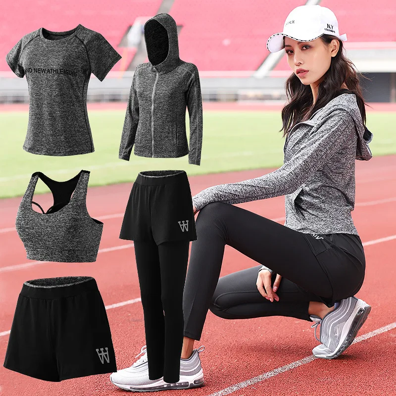 Women Sportswear Sets 5pcs Sports Bra Shirt Coat Shorts Pants Quick Dry  Fitness Gym Yoga Clothing Women Outdoor Running Sets