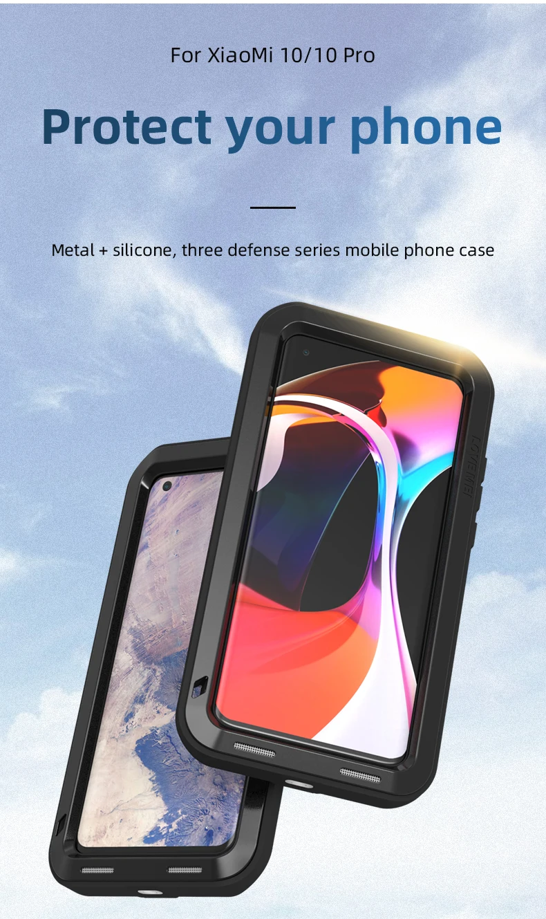 For Xiaomi Mi 10 Case Love Mei Powerful Shock Dirt Proof Water Metal Armor Cover Phone Cases for Xiaomi Mi 10 5G 6.67 inch