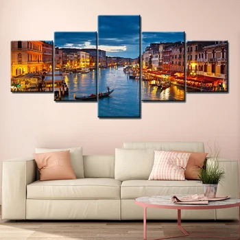 

Large Canvas Painting With Frame Modern Country Venice Water City 5 Panel City Wall Art Interior Decoration for Home Artwork