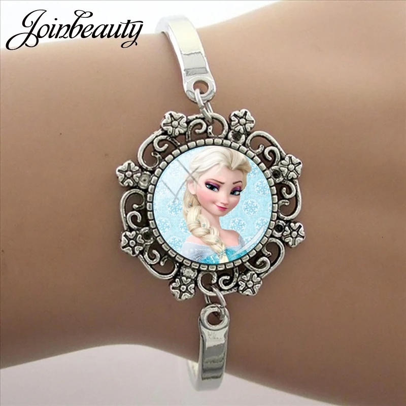 JOINBEAUTY, мультяшная Принцесса Эльза Анна, Снежная королева, кружевной браслет, очаровательные стеклянные браслеты с кабошонами, регулируемый браслет, подарок для девочки SQ11