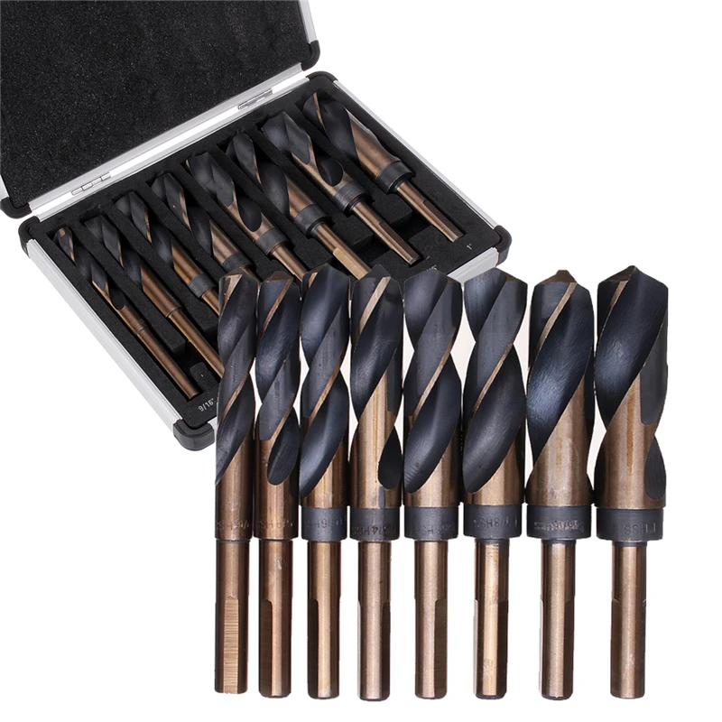 High Quatity 8pcs 1/2 Inch Shank HSS 4241 Cobalt Twist Drill Bit Set 9/16 to 1 Inch Twist Drill for Wood Metal