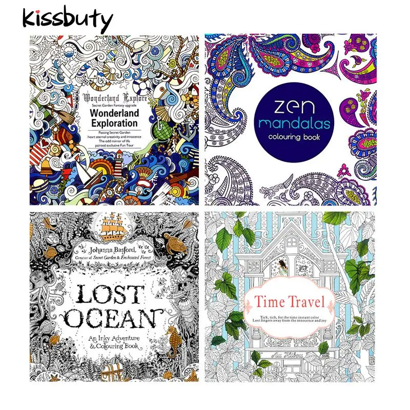 

4Pcs/Set 24 Pages Mandala Flower Decompression Coloring Book for Children Adult Relieve Stress Kill Time Painting Drawing Books