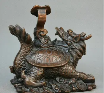 

Collect China fengshui bronze carve dragon head turtle ruyi money turtle Statue