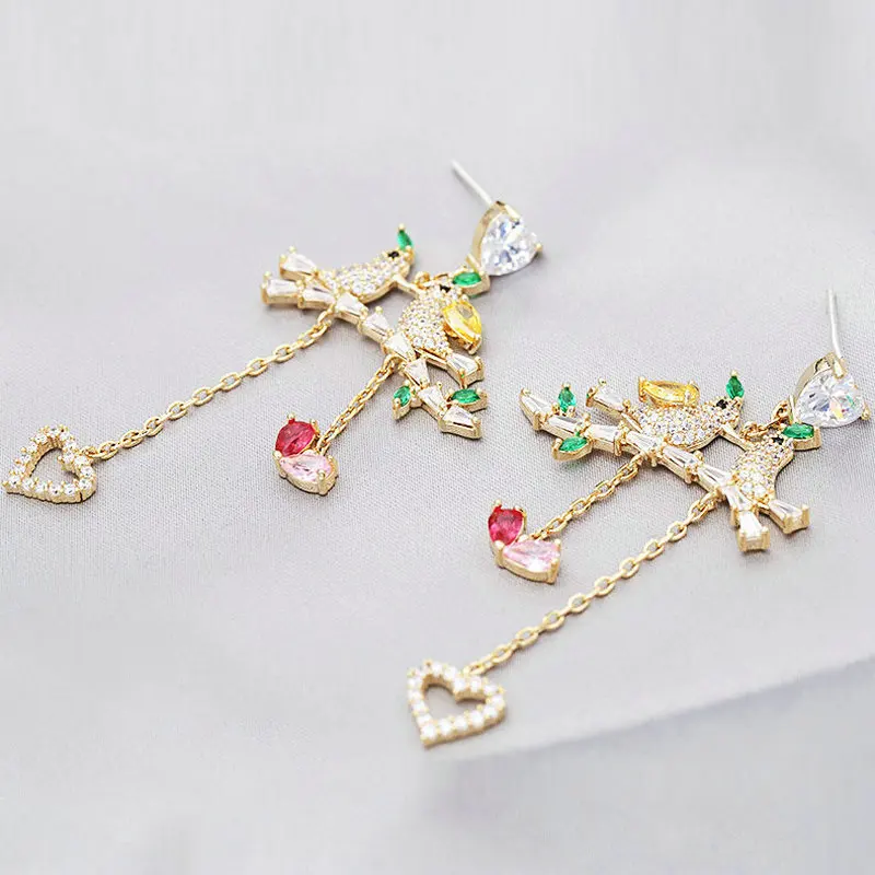 SINZRY hot cubic zircon colorful bird tassel drop earrings lady sweety earring for women