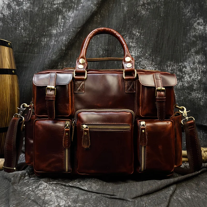 Color : Brown, Size : 42x20x33cm Mens Leather Bag Vintage Crazy Horse Leather Briefcase Large Tote Bag 16 Laptop Bag