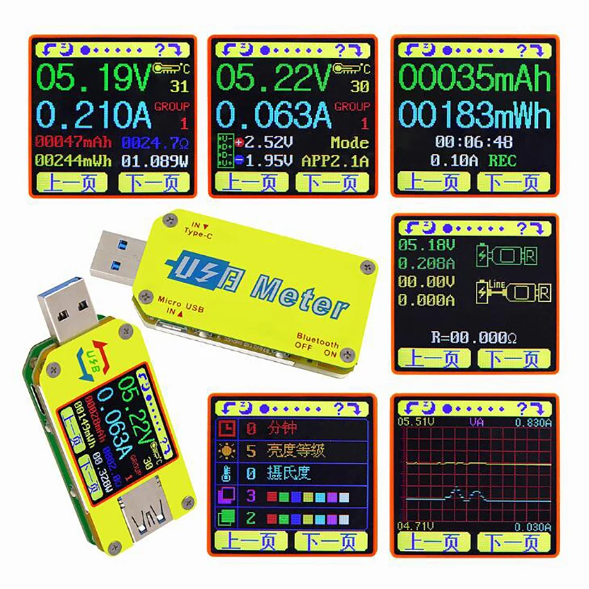 

USB C Power Meter Multimeter, USB Voltmeter Ammeter Load Tester Digital Type C Meter Tester Color LCD Display, w/BHT--compatible