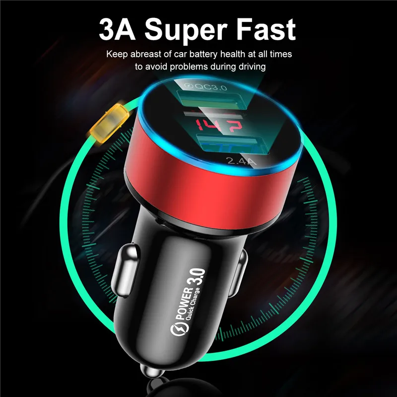 USLION Quick Car Charger For Mobile Phone Charge Universal Dual Usb Adapter For iPhone 14 ProMax Mini Adapter Xiaomi Samsung
