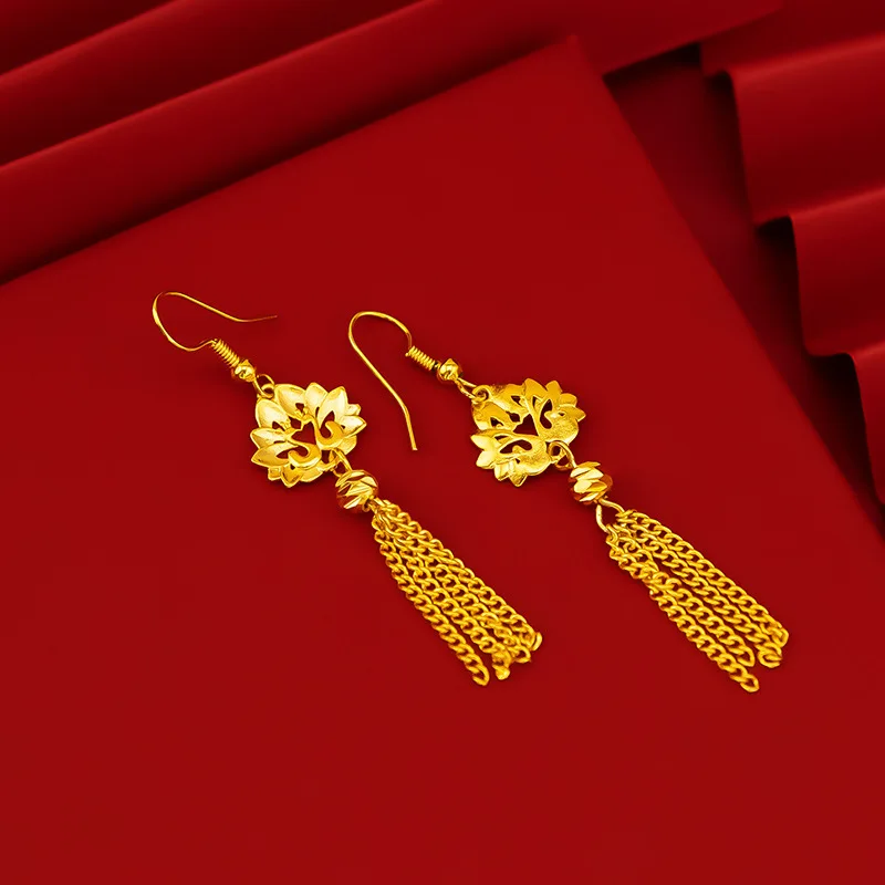 KISS&FLOWER ER73 Fine Jewelry Wholesale Fashion Woman Girl Bride Birthday Wedding Gift Tassel Peacock 24KT Gold Drop Earrings