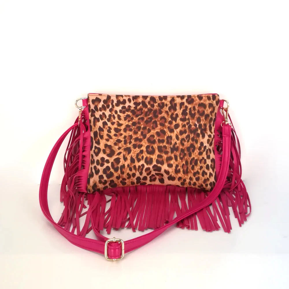 Pink leopard 5 шт. в партии, леопардовая сумка-мессенджер с кисточками в полоску, сумка через плечо, женская сумка с бахромой и оленем, DOM1061208 - Цвет: Pink leopard