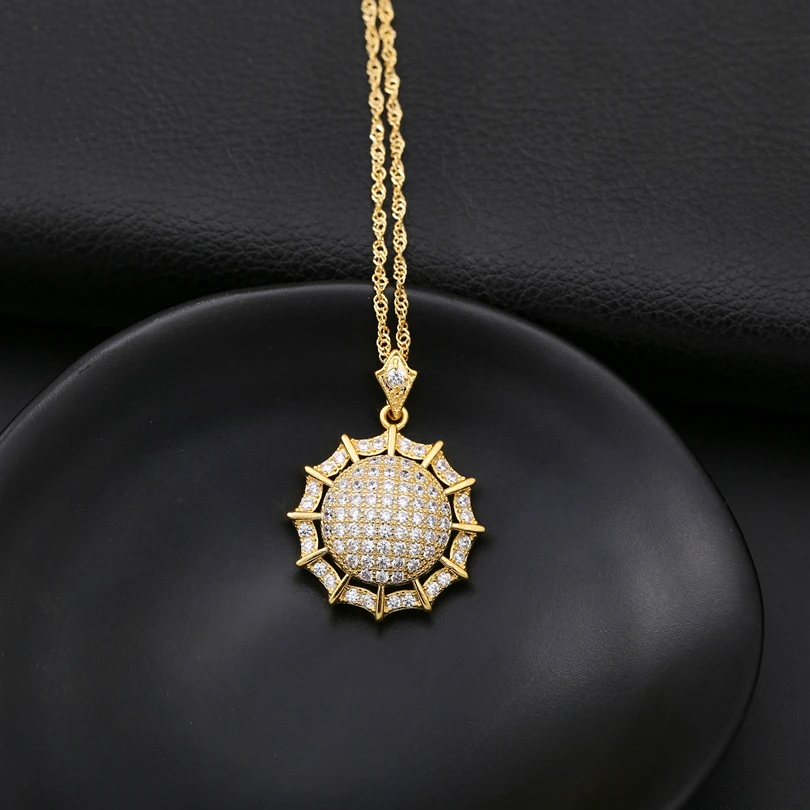 Luxury Designer Circle Long Necklace Women Pave Cubic Zirconia Unique Choker Gold Necklaces &amp Pendants white gold | Украшения и