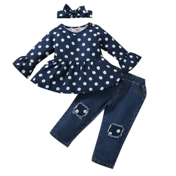 

1-5T Toddler Newborn Baby Girl Clothes Dot Long Sleeve Top Hole Jeans Pants Outfits Casual Fashion Summer clothing