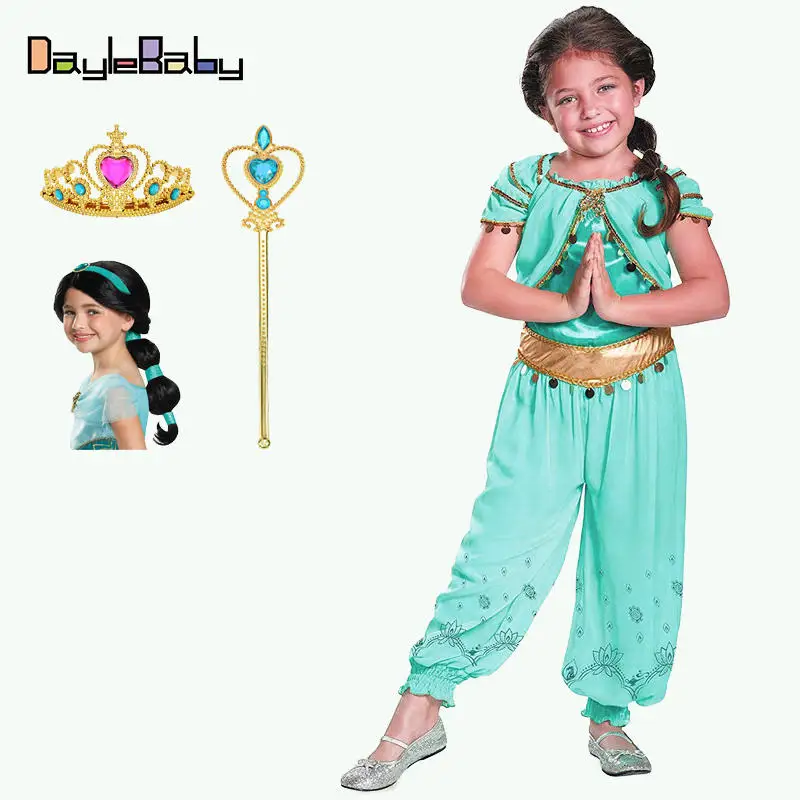 Классический костюм принцессы жасмин, бирюзовый, роскошный костюм Аладдина, Рапунцель, индийская лампа, престижное платье принцессы для девочек - Цвет: D