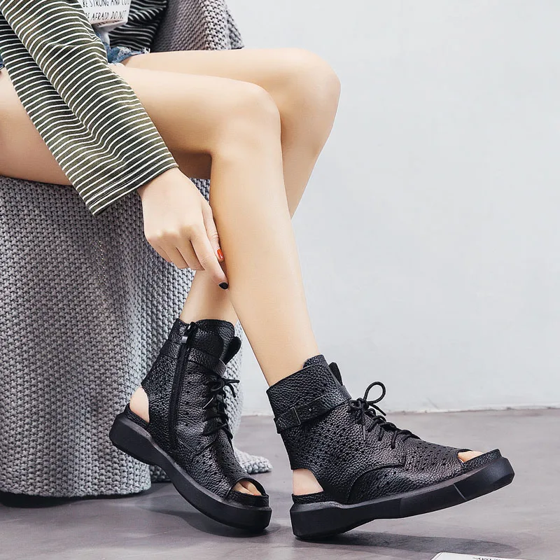 GKTINOO-Sandalias de gladiador ahuecadas para mujer, zapatos planos con  punta abierta de cuero genuino, botas modernas de verano, 2022 - AliExpress  Calzado