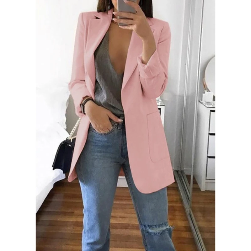 lower price  Casual Jackets For Women Slim Long Sleeves Turn-Down Collar Ladies Jackets Cardigan Mid Solid Femal