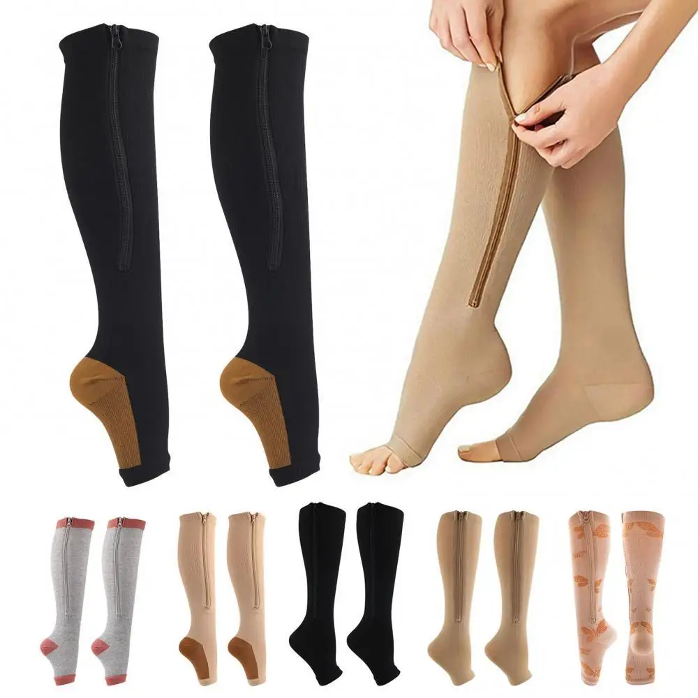 

Women Compression Stockings Open Toe Zipper Stretchy Calf Socks Sleeping Beauty Leg Prevent Varicose Veins Socks Leg Sleeves