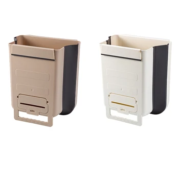 

9L Wall Mounted Folding Waste Bin Kitchen Cabinet Door Hanging Trash Bin Garbage Car Trash Can Wall Mounted
