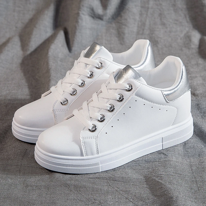 womens white leather platform trainers