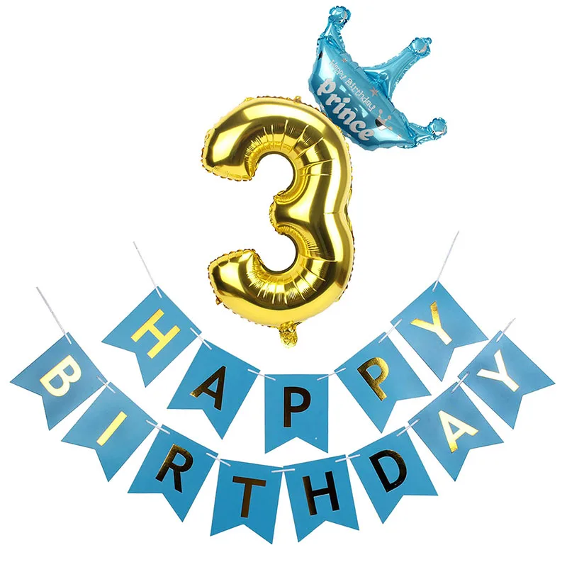 blue 3 banner 21 шт. розовое золото номер 3 фольги Воздушные шары набор 3-й день рождения украшения для маленьких мальчиков и девочек 3 года счастливый Декор ко дню рождения розовый синий - Цвет: blue 3 banner