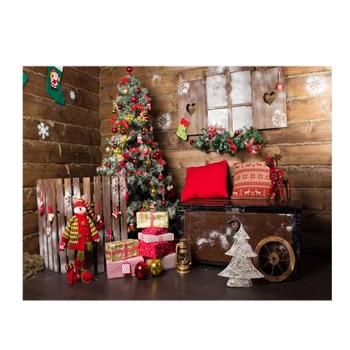 

7X5Ft Christmas Photography Background Christmas Tree Snowman Snowflake Wooden House Photo Studio Background Cloth
