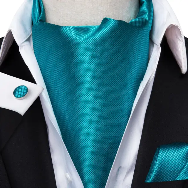 Hi-Tie Silk Men's Ascot Tie Pocket Square Cufflinks Set Cravat Ascots Scrunch Self British Style Gentleman Dress Scarves Party AS-1013