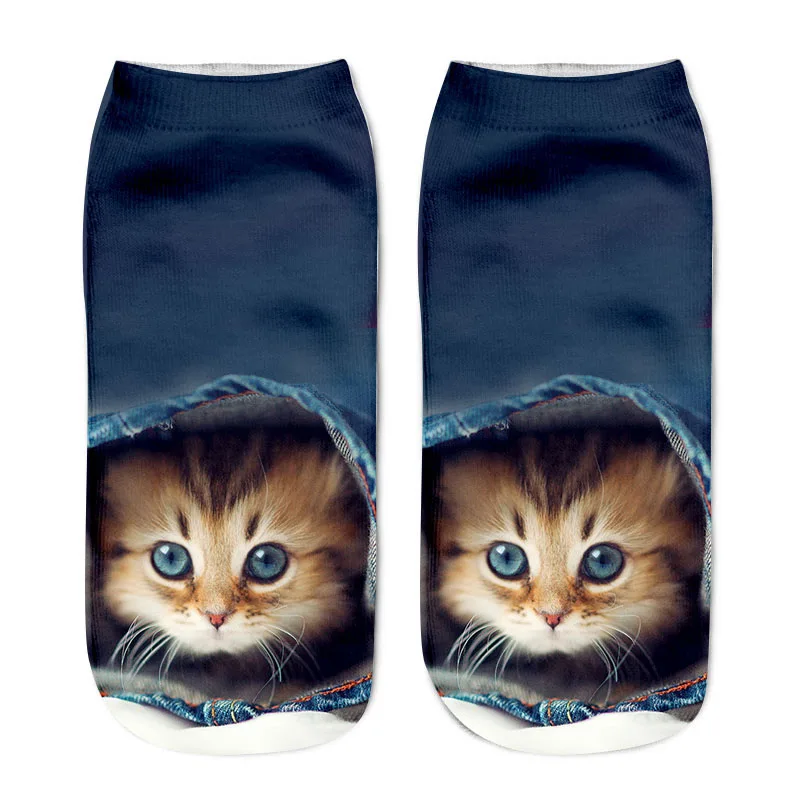 Новинка, женские носки с 3D принтом, брендовый носок, модные носки унисекс с рисунком кота, Meias Feminina, забавные короткие Носки с рисунком «котята», Прямая поставка - Цвет: 2