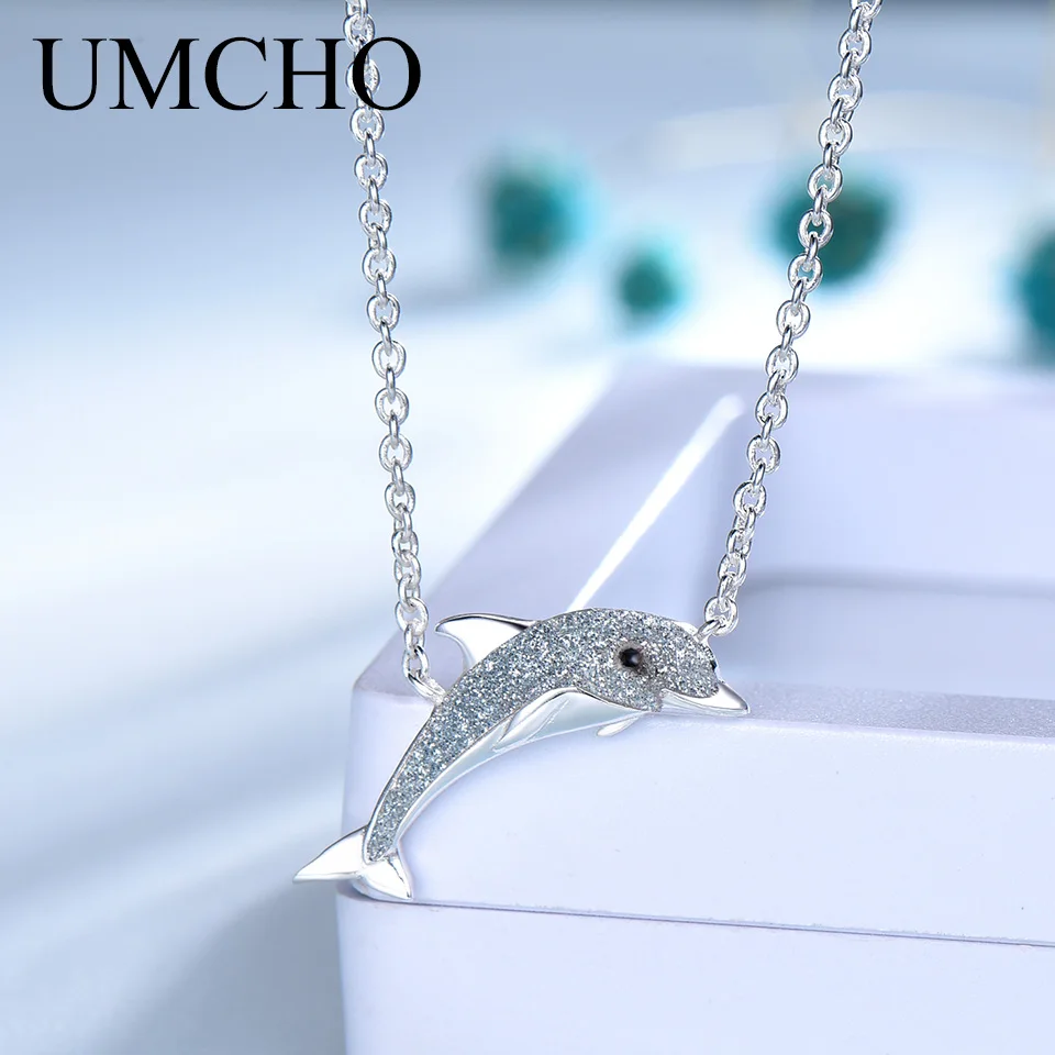 

UMCHO Glitter Dolphin 925 Sterling Silver Necklace Pendants For Women Wedding Anniversary Birthday Gift Sea Style Fine Jewelry