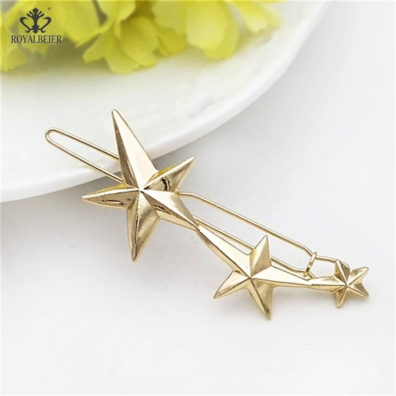 Best Selling Gold/Silver Plated Metal Triangle Moon Round Hairpin Side Clip Horsetail Clip Female Alloy Hair Accessories - Цвет: HB118a