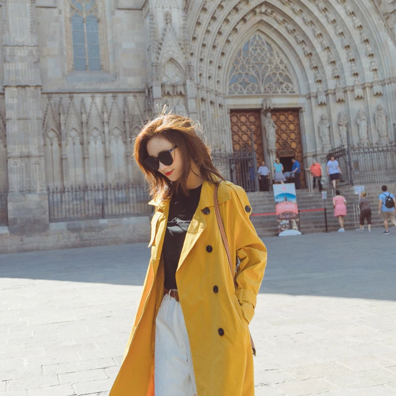 

2019Autumn winter new coat trench coat oversize long trench casual women's long coat Ginger yellow color duster Coats