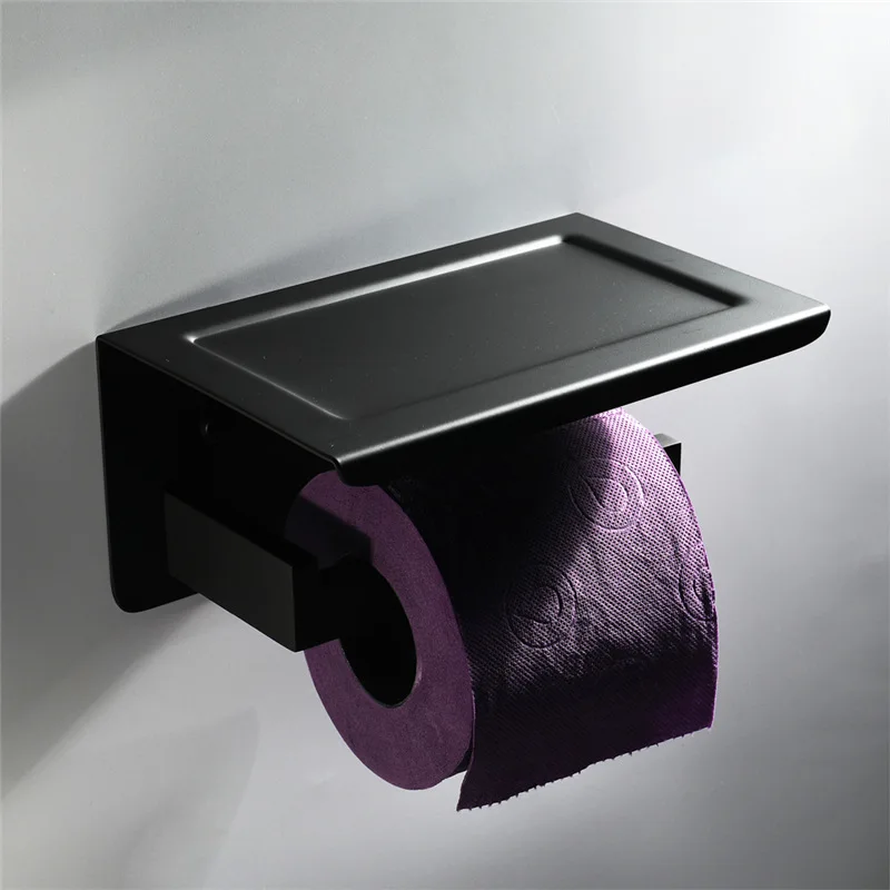Roll holder B Черная вешалка для полотенец для ванной комнаты, 304 нержавеющая сталь, полки для полотенец, держатель для рулона, крючок для одежды, двойные Вешалки для полотенец 60 см - Цвет: Roll holder B