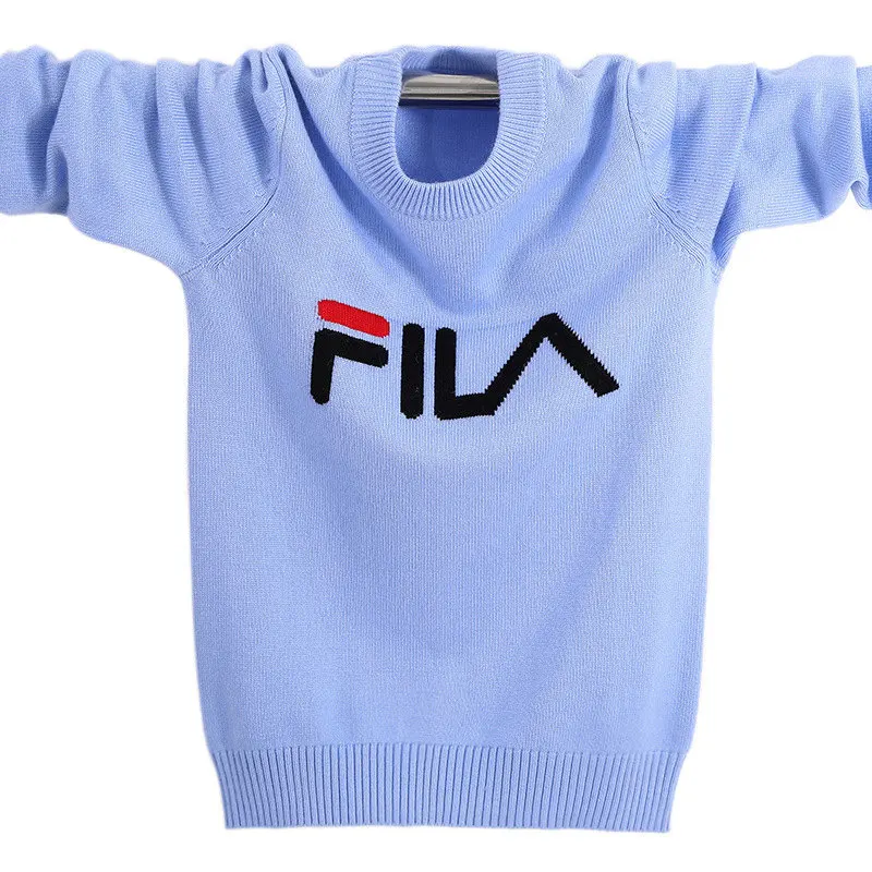 Зимний высококачественный кашемировый свитер, детский пуловер, свитер, теплый детский шерстяной свитер с вышитыми буквами для мальчиков и девочек, 100-180 см - Цвет: Небесно-голубой