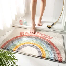 Simple Rainbow Thickened Bathroom Floor Rug Mat Kids Room Carpet Door Entry Area Rugs For Home Flocking Non Slip Bedroom Pad