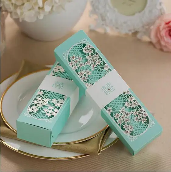 20 шт Tiffany Blue, Свиток, лазерная резка, упакованная коробка для свадебных приглашений с узлом-бабочкой, для печати, свадебные украшения, принадлежности