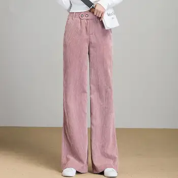 

Vangull autumn women solid wide leg pants 2019 New ladies casual corduroy elegant pants female high waist loose Trousers
