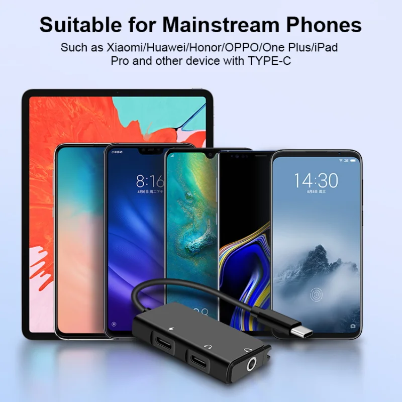 3 in 1 USB C to Type C to 3 5mm Headphone Jack 3 5mm Aux Audio Adapter cable For Huawei P30 pro Xiaomi Mi 9 8 Audio USB Adapter