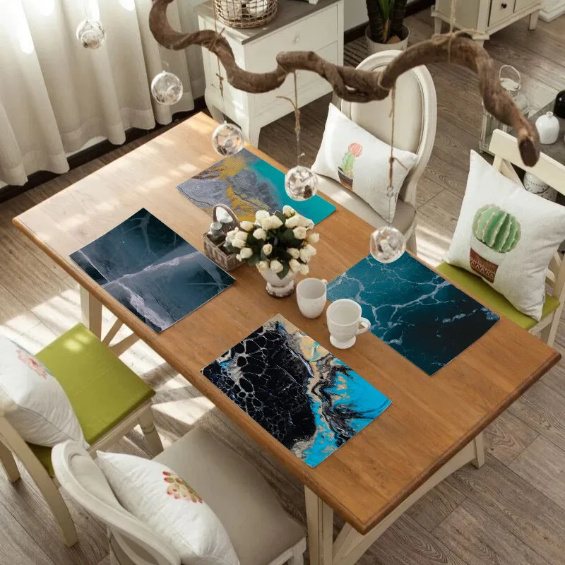 

TTLIFE Marble Placemat Sea Wave Decor Tableware Durable Dinner Table Mat Bowl Cup Pads Drink Coasters Party Kitchen Accessories