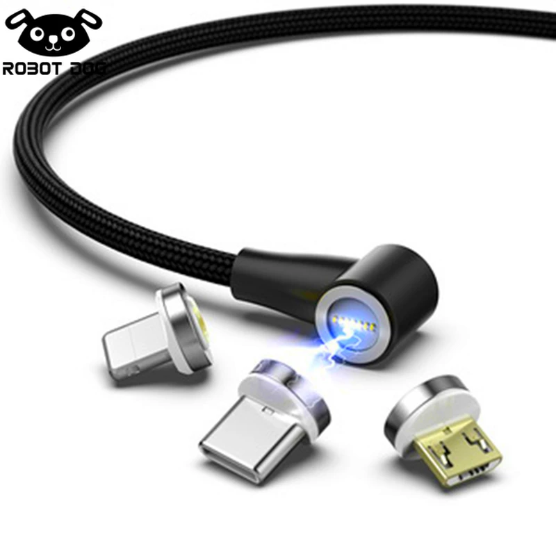 

3A Magnetic Cable Micro USB Type C Adapter Cord 90 Degree Elbow Fast Charger Lighting Led Light Data For iPhone Samsung