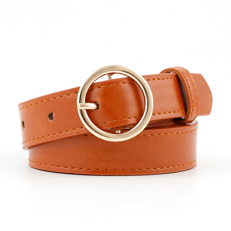 

105X3.5Cm New Women Round Gold Buckle Waist Belt For Lady Jeans Slim Skinny Leather Straps High Quality Belt Cinturon Mujer