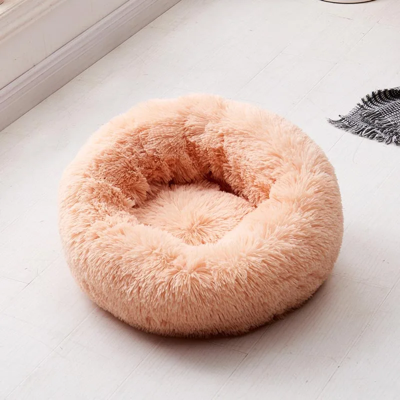 Beige Лохматый мех, собака, кошка, кровать, Пончик, Cuddler, Круглый теплый плюш, домашняя кошка, гнездо для маленьких средних и больших питомцев, моющиеся - Цвет: Beige