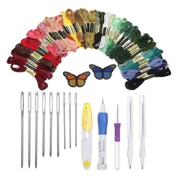 

Cross-Stitch Tool Set 3 Sizes Embroidery Needle 50 Color Sewing Thread Scissors Plastic + Steel Embroidery Needle Kit