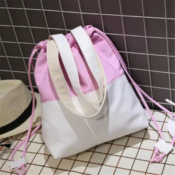

Reusable Drawstring Shopping Bag 2019 Fashion Patchwork Shoulder Bag Foldable Shopper Casual Tote Canvas Girls Book Bag Handbags