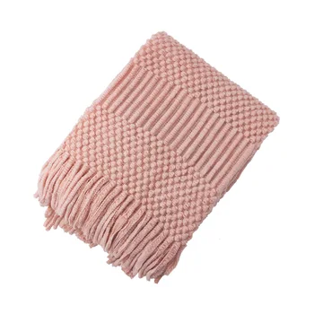 

Throw Blanket Bedroom Solid Autumn Winter Couch Cover Sheep Bubble Textured With Tassels Sofa Polyester Knitted Warm Living Room