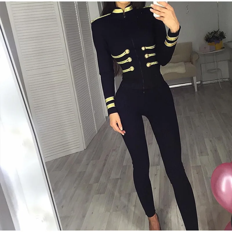 Autumn Women Jacket and Suit Short Trench Jacket Flare Pants Suit Front Zip Celebrity Party Club Long Sleeve Coats Sets