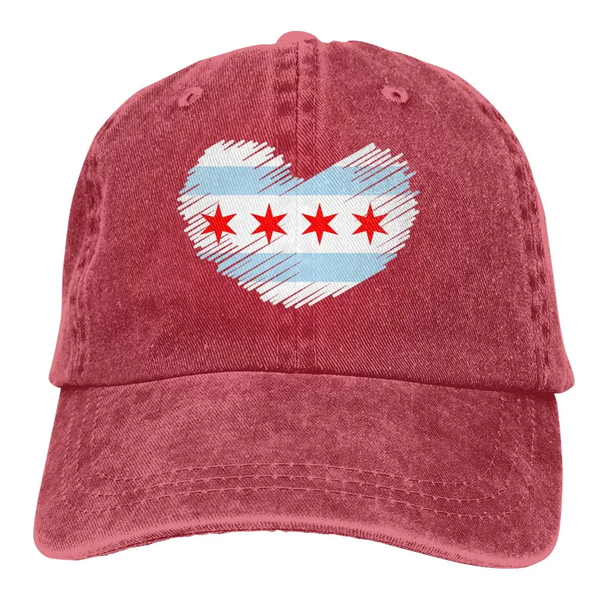 Мужские и женские регулируемые винтажные джинсы бейсболки с флагом Чикаго в форме сердца папа шляпа