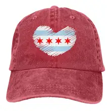 Мужские и женские регулируемые винтажные джинсы бейсболки с флагом Чикаго в форме сердца папа шляпа