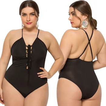 

Plus size women's swimwear new fat ladies open back one-piece swimsuit solid color hot spring plus size swimsuit women 2XL-5XL