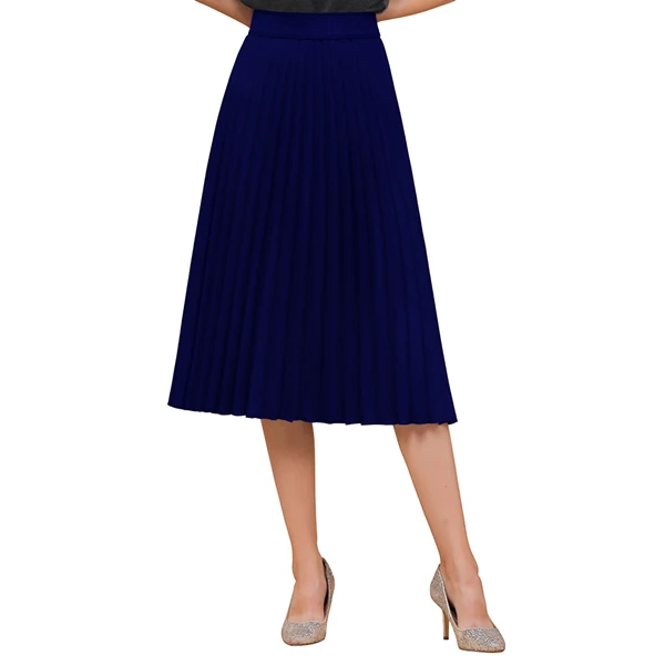 Royal Blue Новое поступление, повседневные юбки трапециевидной формы, женские одноцветные элегантные плиссированные юбки средней длины, женские эластичные юбки на осень и зиму - Цвет: Royal Blue