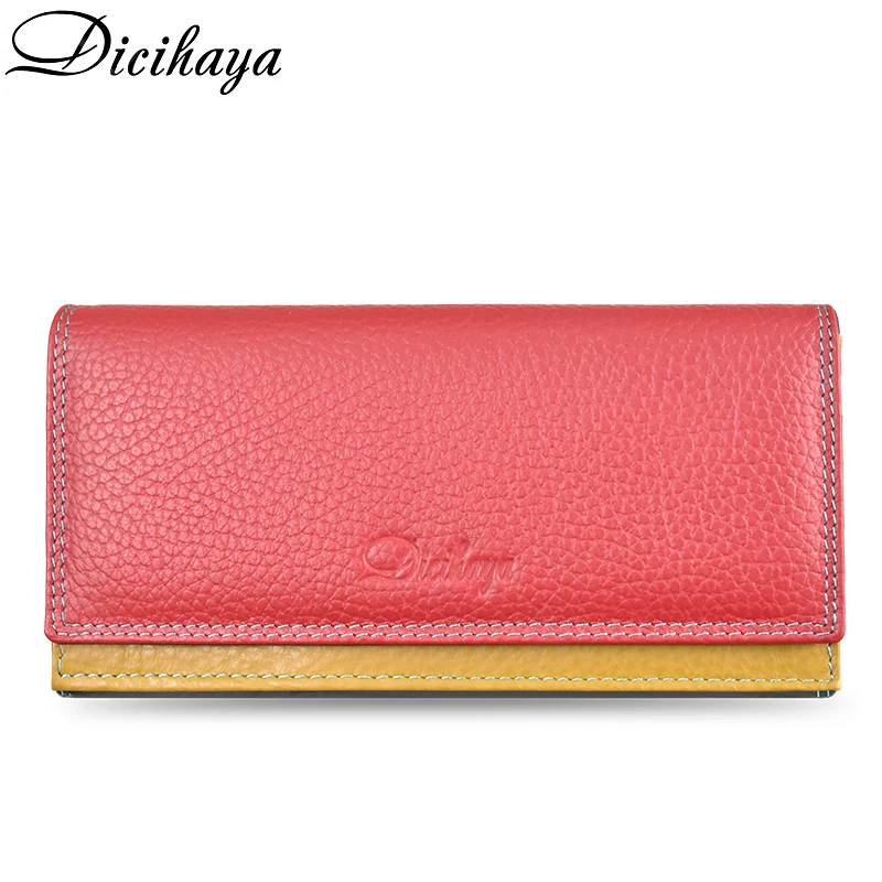 Beste DICIHAYA Contrast Kleur Echt Leer Vrouwen Portemonnee Portemonnee Vrouwelijke Luxe Lederen Lange vrouwen Handtas Echt Lederen Zakje