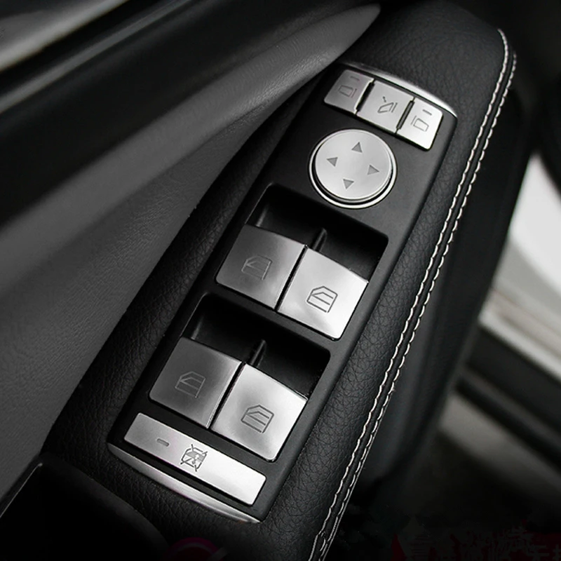  Car Steering Wheel Button Frame Trim Cover Sticker Window Lifting Panel Cover For Mercedes Benz A B