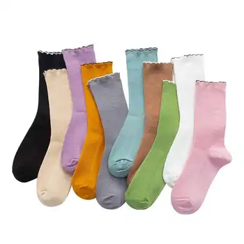 

Solid color cotton fungus lace women's multicolor pile socks